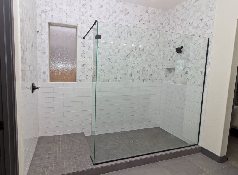 Open Concept Shower with Natural Stone Tiles